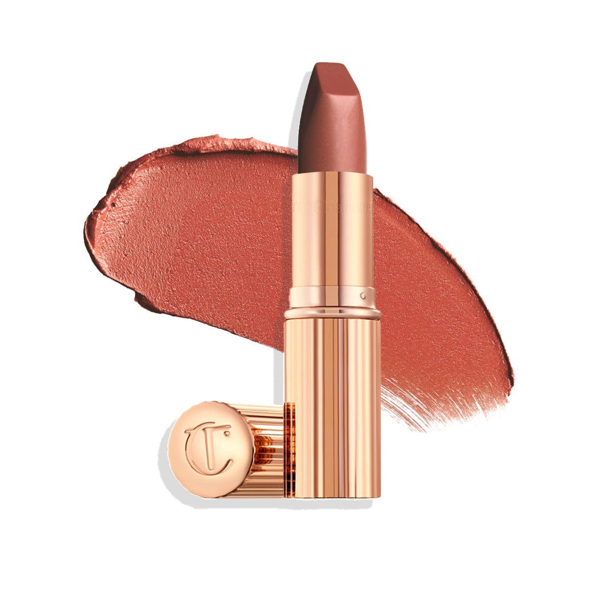 Charlotte Tilbury front view of lipstick showing compact giftable design and elegant finish
