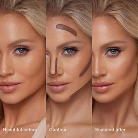 Charlotte Tilbury wand applied to cheek in hand demonstrating targeted sculpting benefit