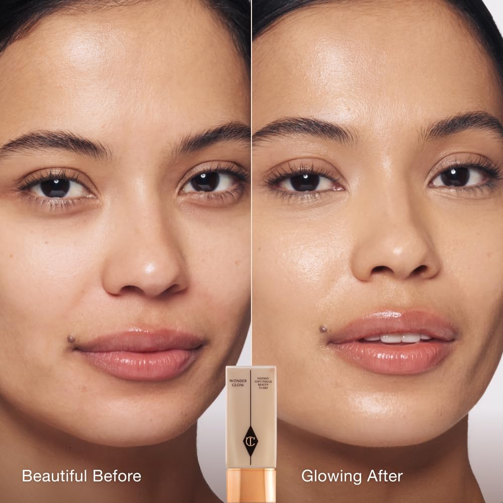 Charlotte Tilbury product with hyaluronic acid and rosehip elements highlighting hydration benefit