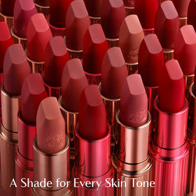 Charlotte Tilbury lipstick worn on lips in daylight showing flattering, soft-matte finish
