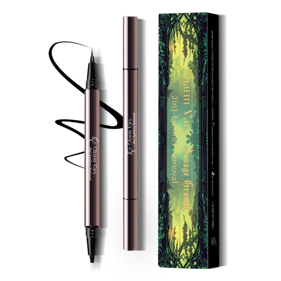 Charm Vary front packaging showing dual-ended eyeliner benefits