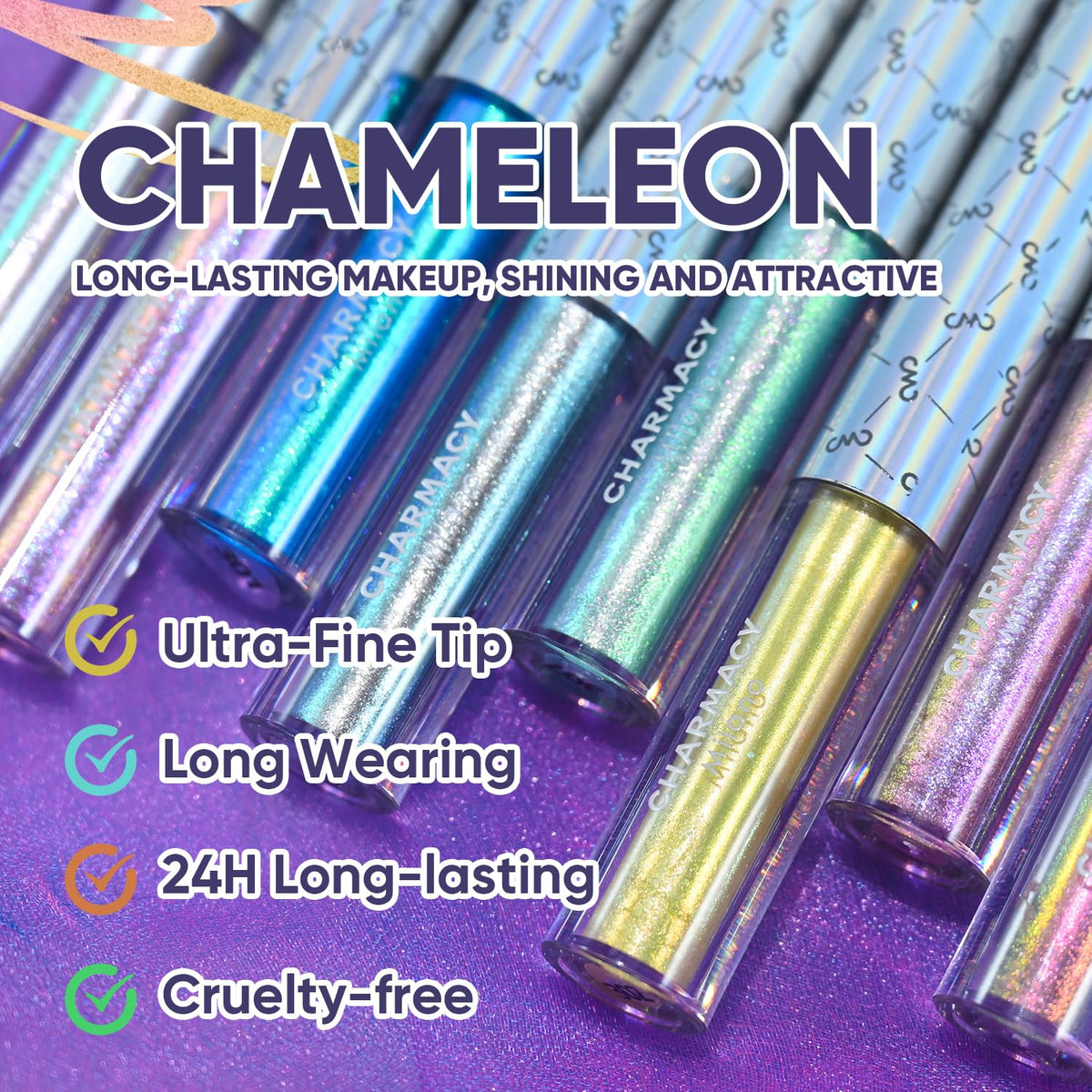 Charmacy eyeliner next to a coin showing compact size and travel-friendly benefit