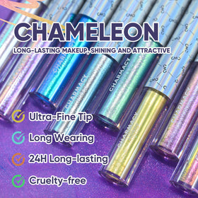 Charmacy eyeliner next to a coin showing compact size and travel-friendly benefit