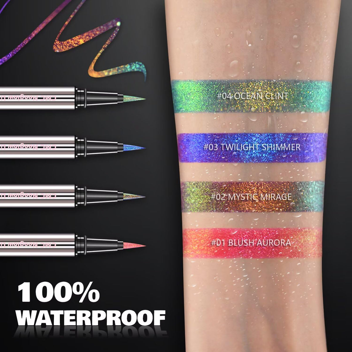 Charmacy Milano applied winged eyeliner demonstrating long-wear and shine