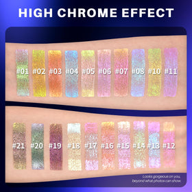 Charmacy model with intense evening shimmer demonstrating high-impact shine