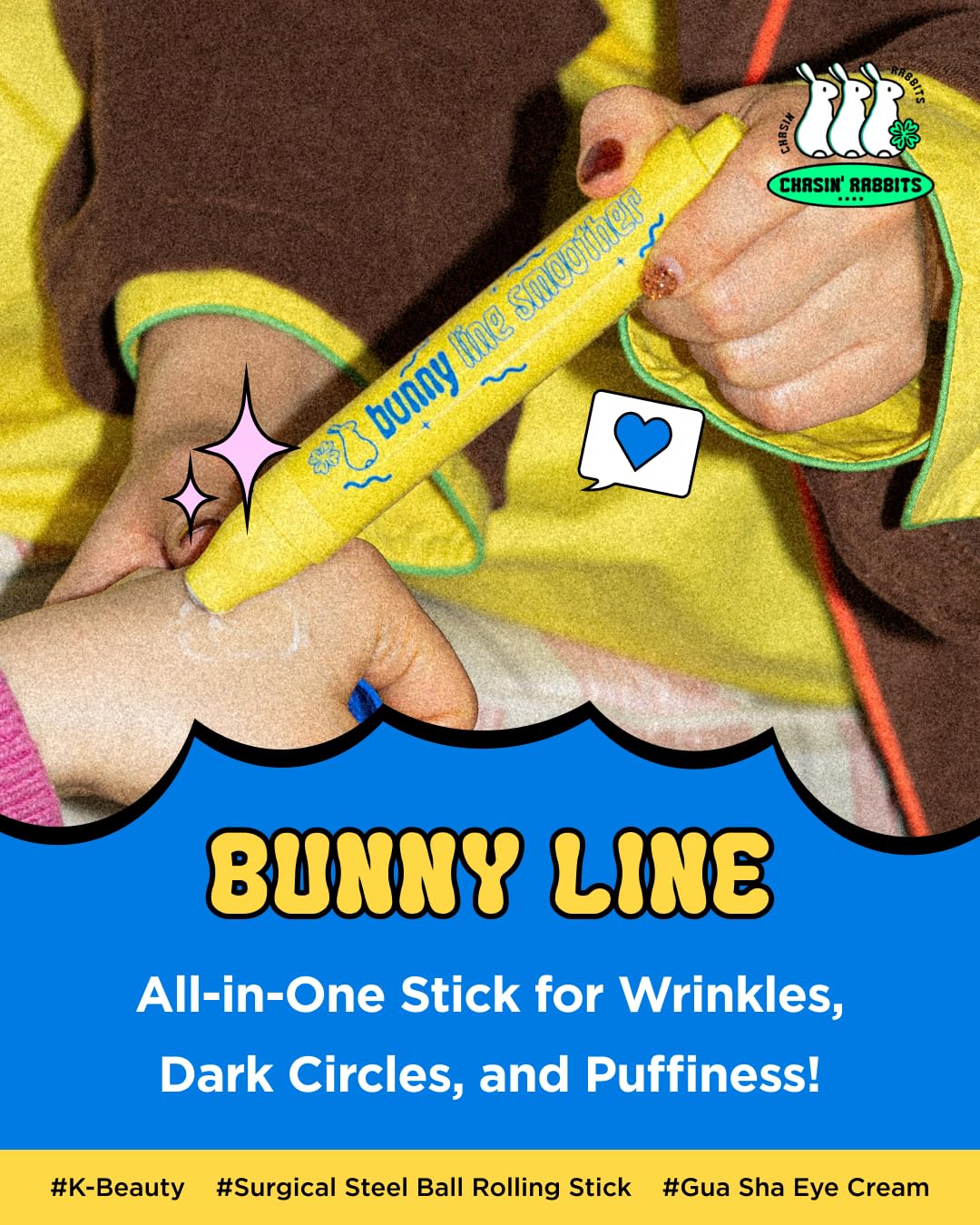 CHASIN' RABBITS close-up metal roller displaying surgical steel tip and cooling benefit