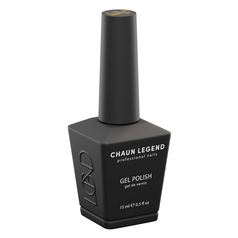Chaun Legend front packaging showing 0.5 oz bottle and bold black shade benefits long-lasting wear