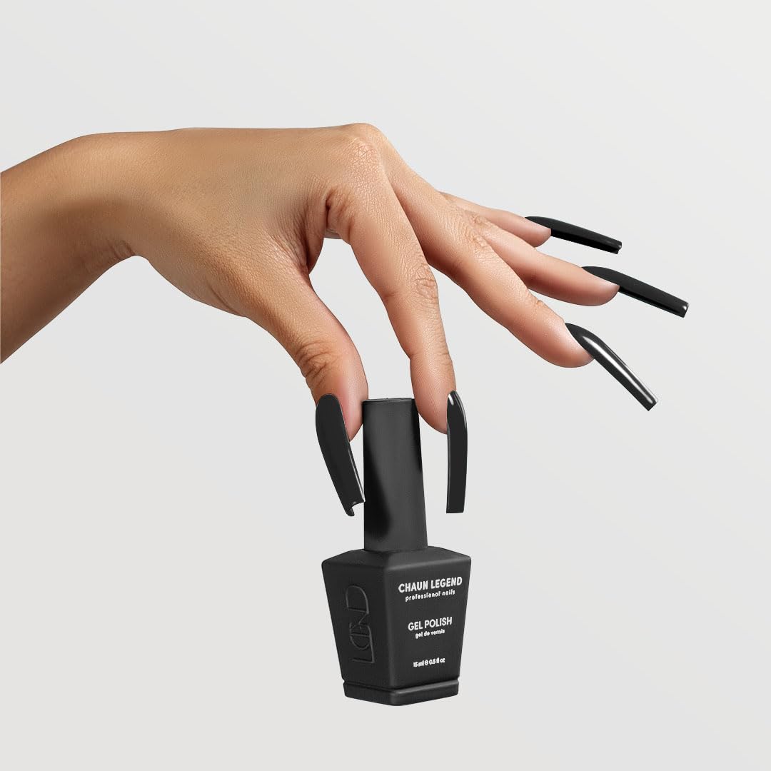 Chaun Legend nail swatches on color wheel showing opaque black coverage in one coat