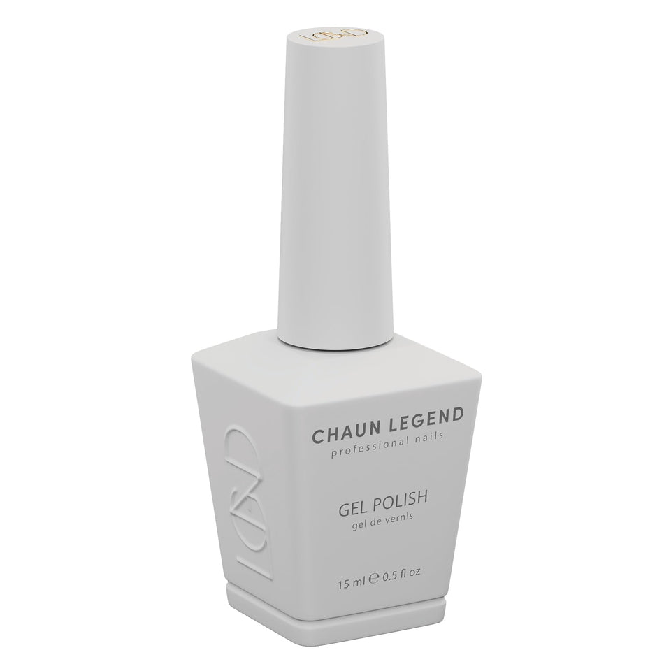 Chaun Legend bottle front packaging shows creamy white shade and salon finish