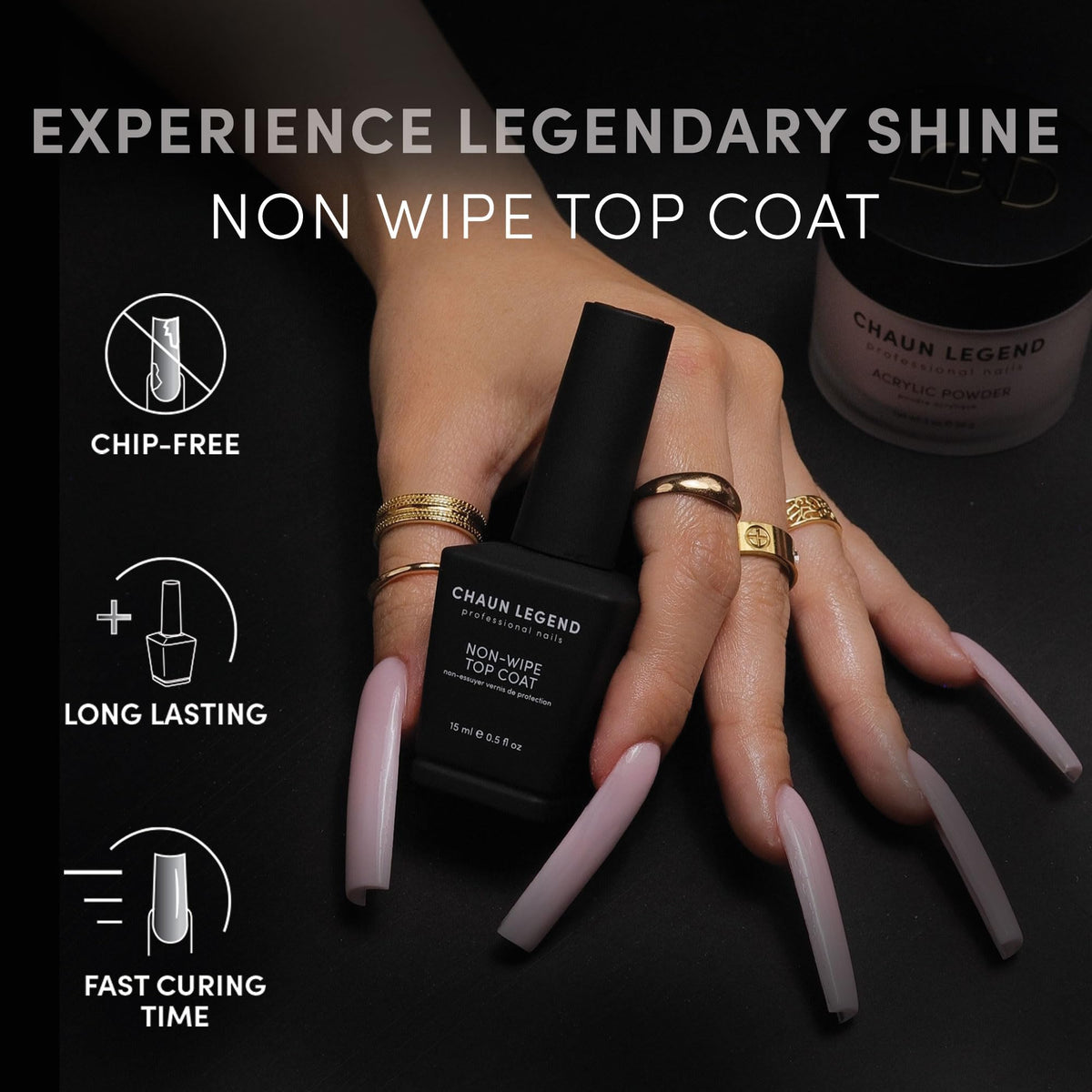 Chaun Legend top coat brush and cap detail demonstrating smooth application benefit