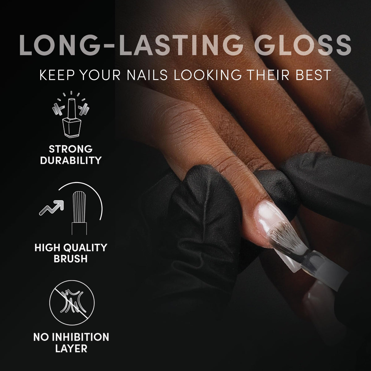 Chaun Legend top coat on finished nails highlighting intense mirror-like shine