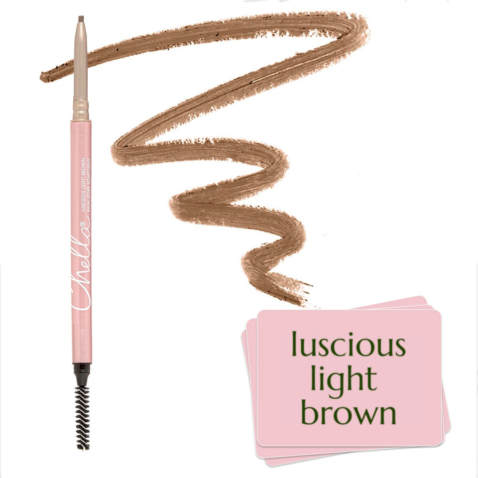 Chella front view of eyebrow pencil showing slim design and cap for easy carry