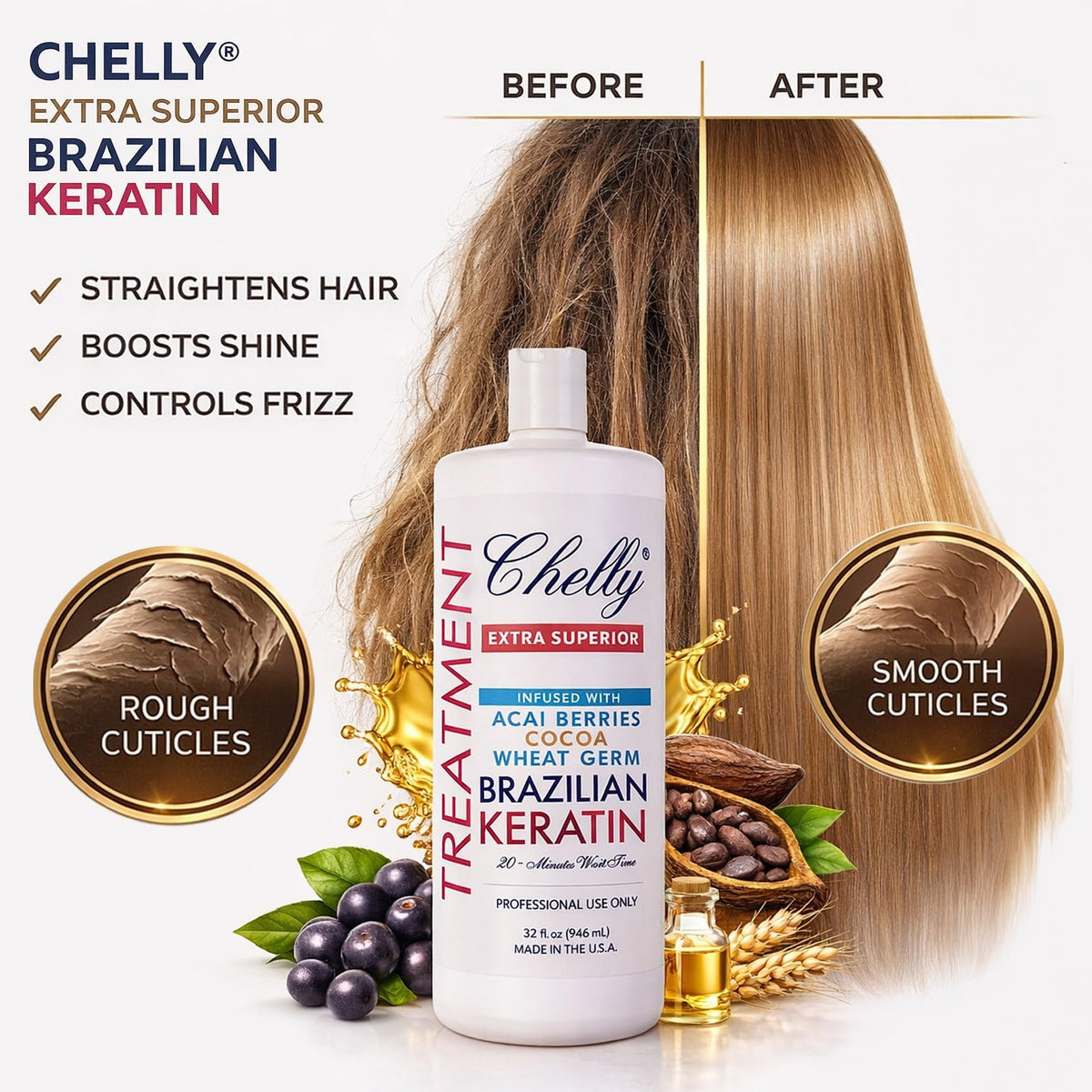CHELLY label close-up highlighting product name and chocolate-infused formula benefit
