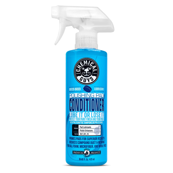 Chemical Guys pad conditioner front label showing product and benefit