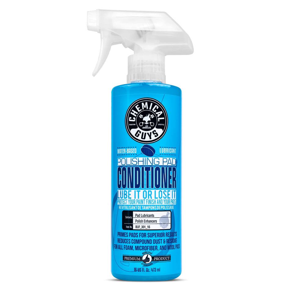 Chemical Guys pad conditioner front label showing product and benefit