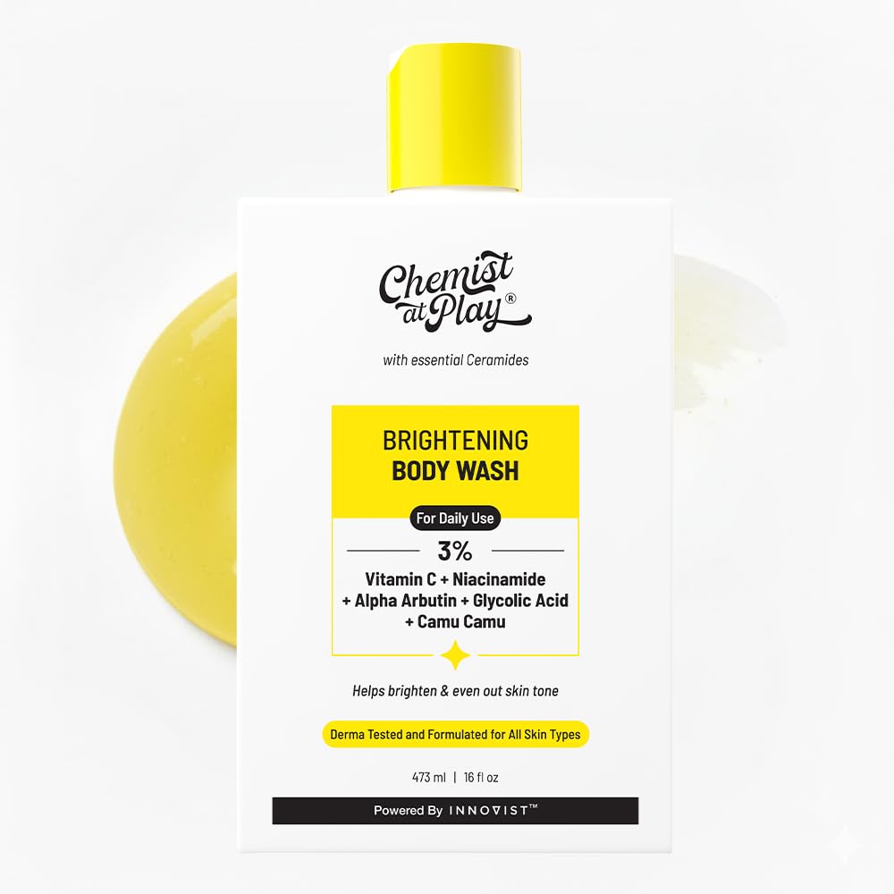 Chemist at Play front bottle shot showing label and brightening benefits