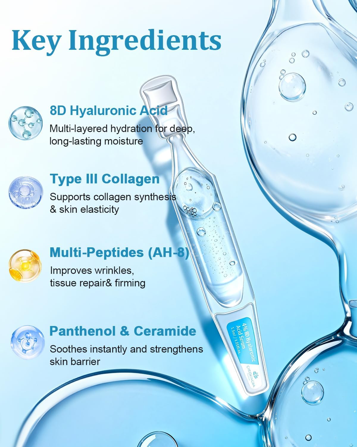 CHEOKINGBA ingredients label close-up showing hyaluronic and peptides