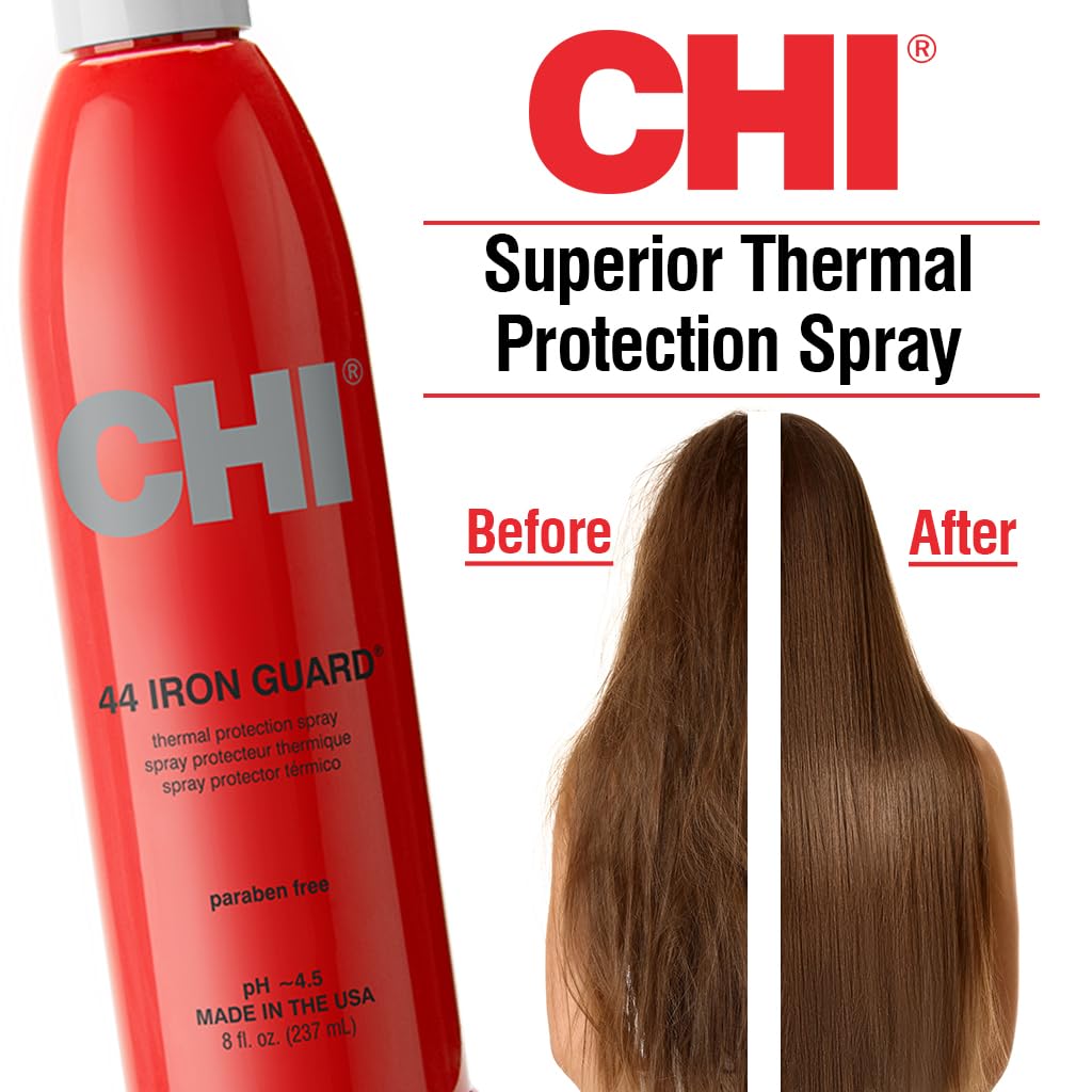 CHI 44 used with flat iron showing reduced friction and shinier finish
