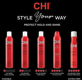 CHI 44 styled hair lifestyle image showing glossy, long-lasting finish
