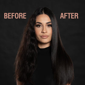CHI applying oil to damp hair for manageability and heat-styling prep