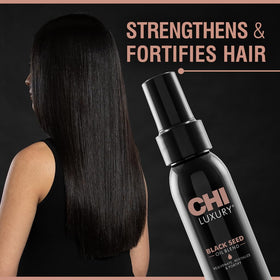 CHI before-and-after hair image illustrating smoother, shinier finish