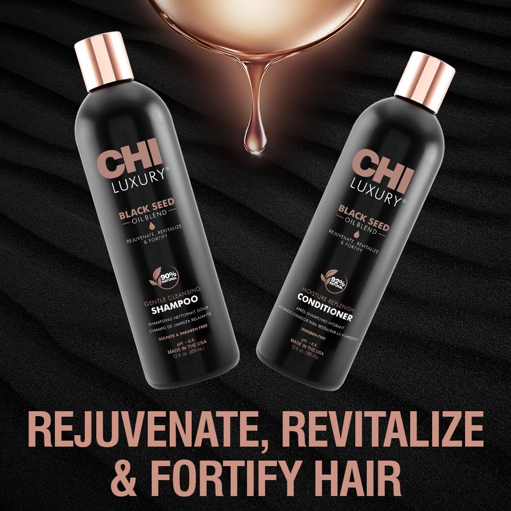 CHI shampoo and conditioner in shower use, shows gentle cleansing routine