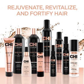 CHI bottle on bathroom shelf styled to show daily hair care routine