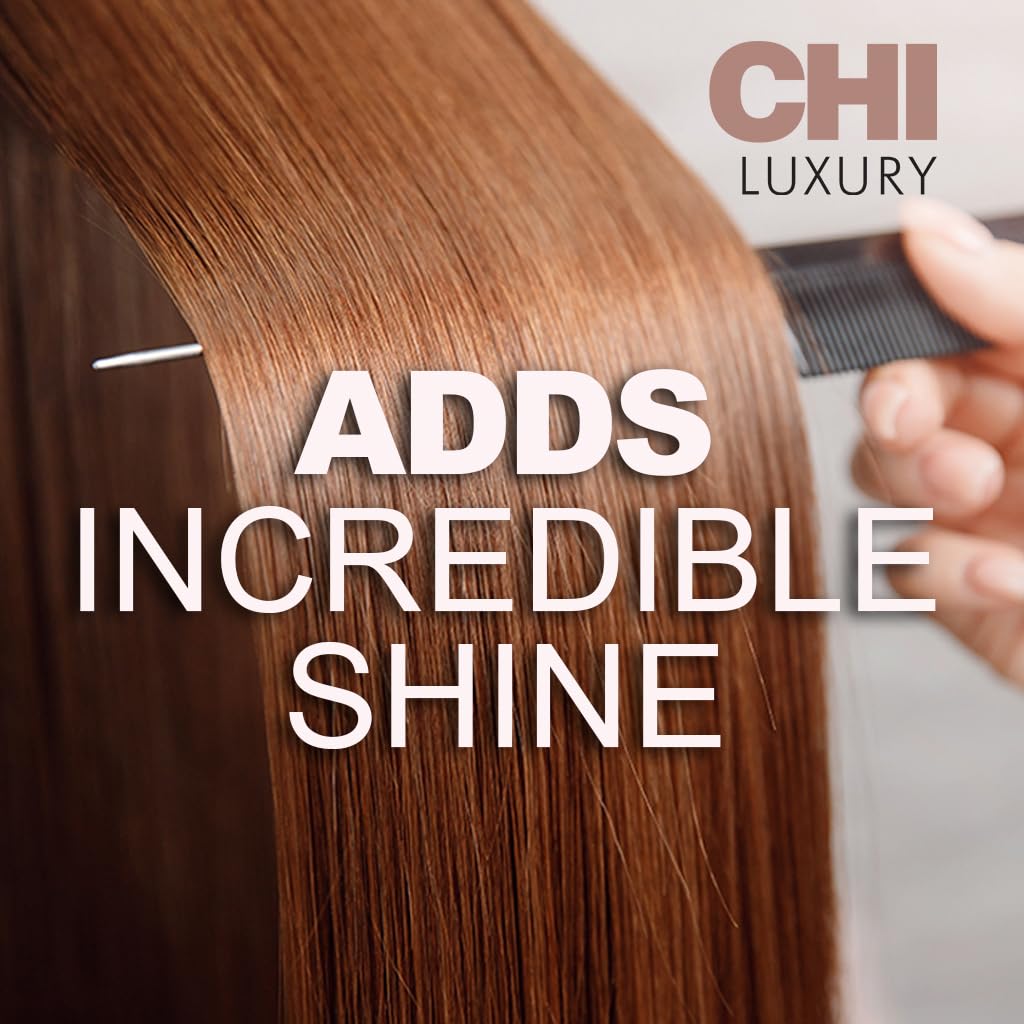 CHI bottle on a bathroom vanity with styling tools, conveying salon-quality results