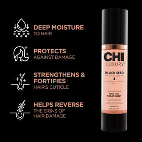 CHI open cap revealing silky black seed oil texture and shine