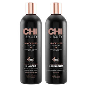 CHI front packaging shows shampoo and conditioner set, highlights luxury care