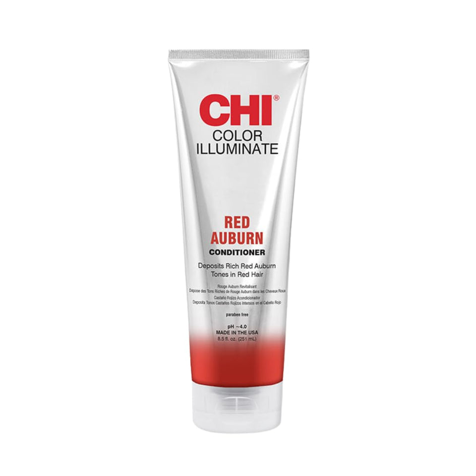 CHI front packaging of red auburn conditioner showing brand and shade benefits