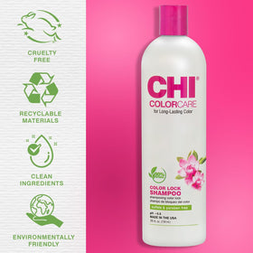 CHI bottle in hand for size comparison and long-lasting 25 oz value
