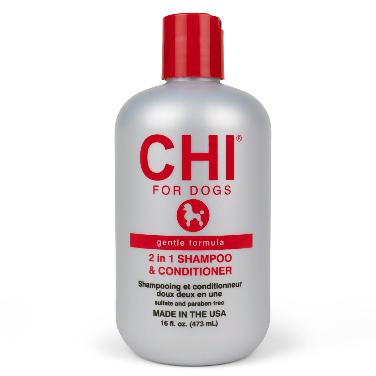 CHI bottle front view showing label and 2-in-1 benefit