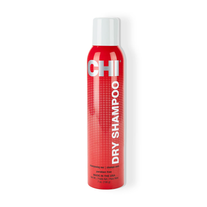 CHI dry shampoo front packaging showing the 2.6 oz can and label benefit
