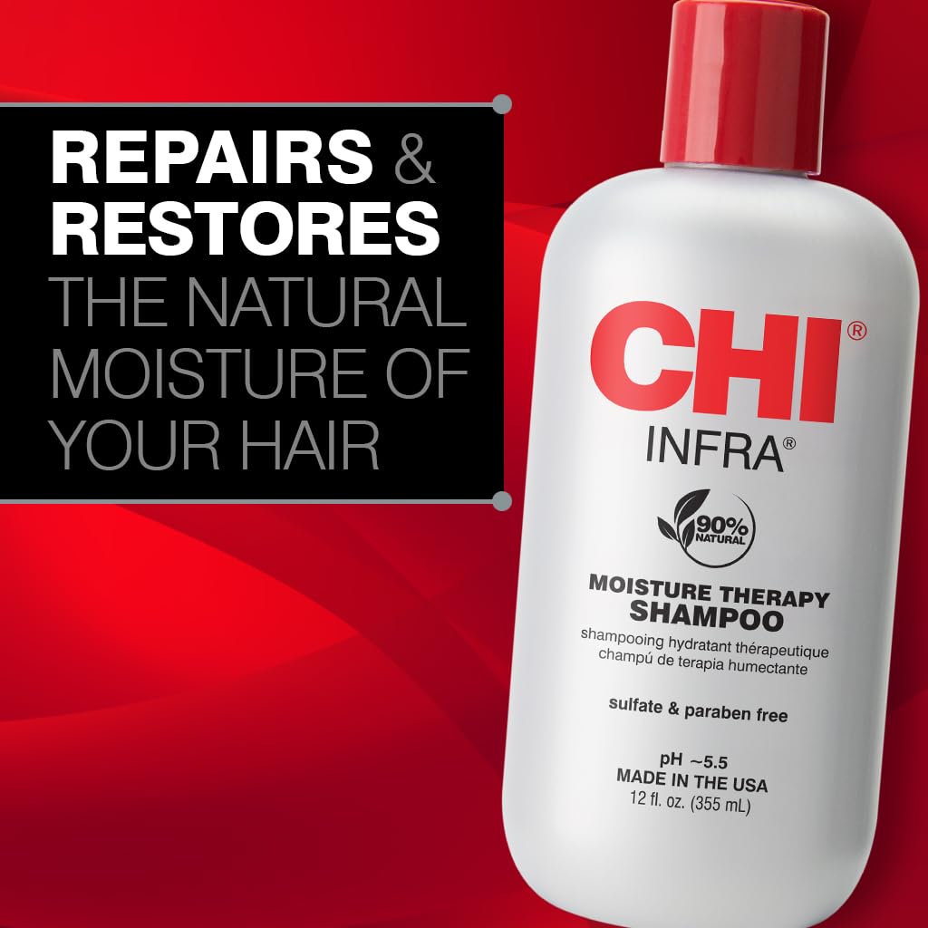 CHI Infra shampoo staged in bathroom showing everyday styling benefit