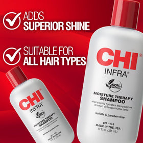 CHI Infra shampoo pump and cap close-up highlighting easy dispensing