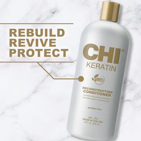 CHI bottles arranged on salon shelf conveying professional use