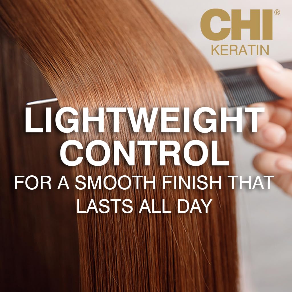 CHI keratin flex hair in use on styled hair demonstrating smooth finish