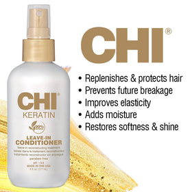 CHI being applied to damp hair reducing tangles and improving manageability