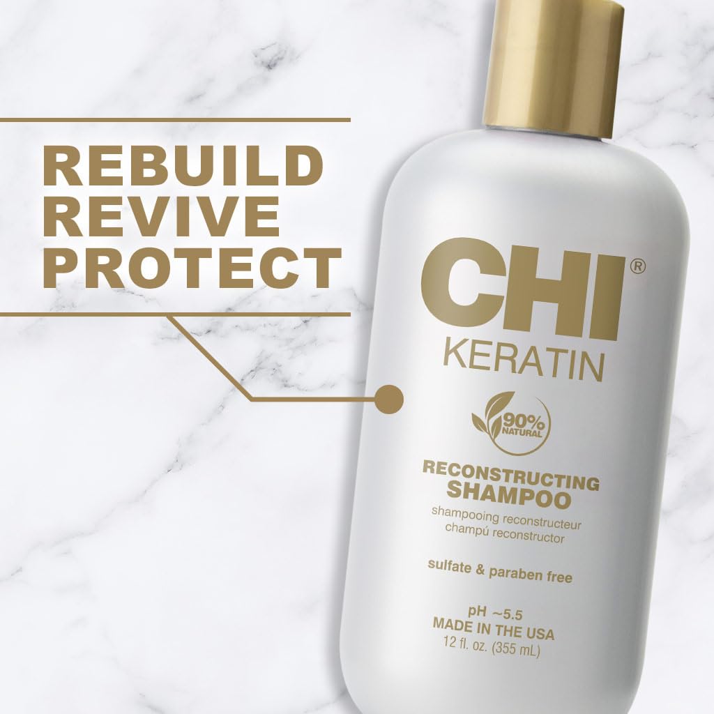 CHI label close-up highlighting keratin and ingredient callouts