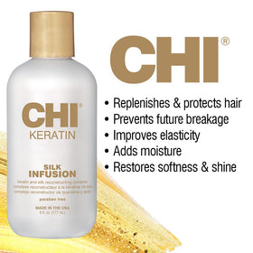 CHI product applied to hair mid-lengths showing detangling and shine benefit