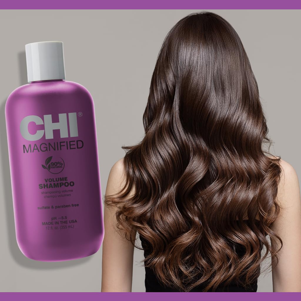 CHI magnified volume shampoo in hand during wash showing uplift benefit