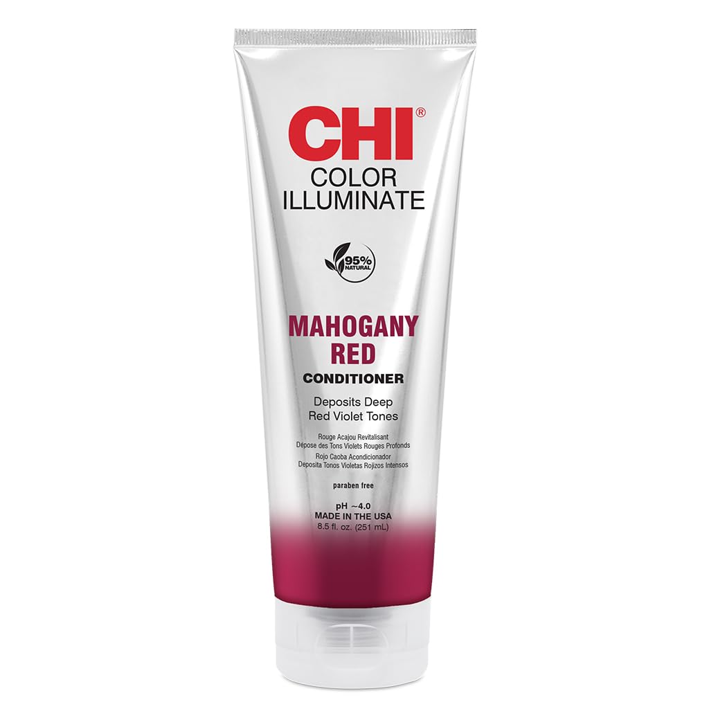 CHI bottle front view showing mahogany red conditioner and vibrant color refresh