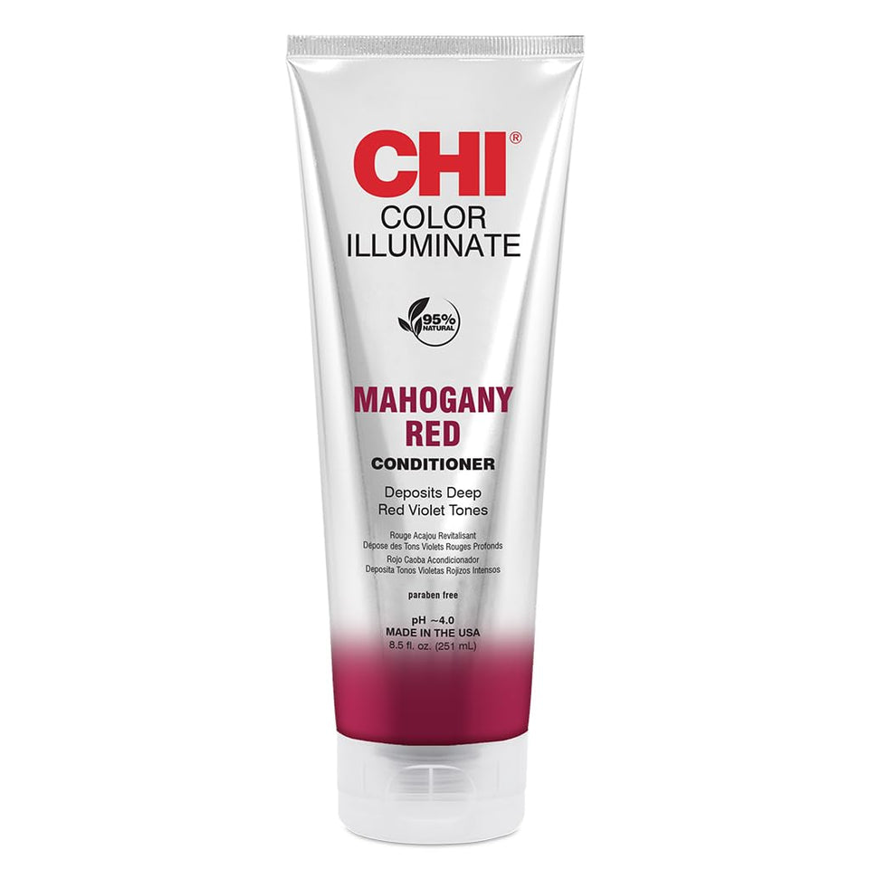 CHI bottle front view showing mahogany red conditioner and vibrant color refresh