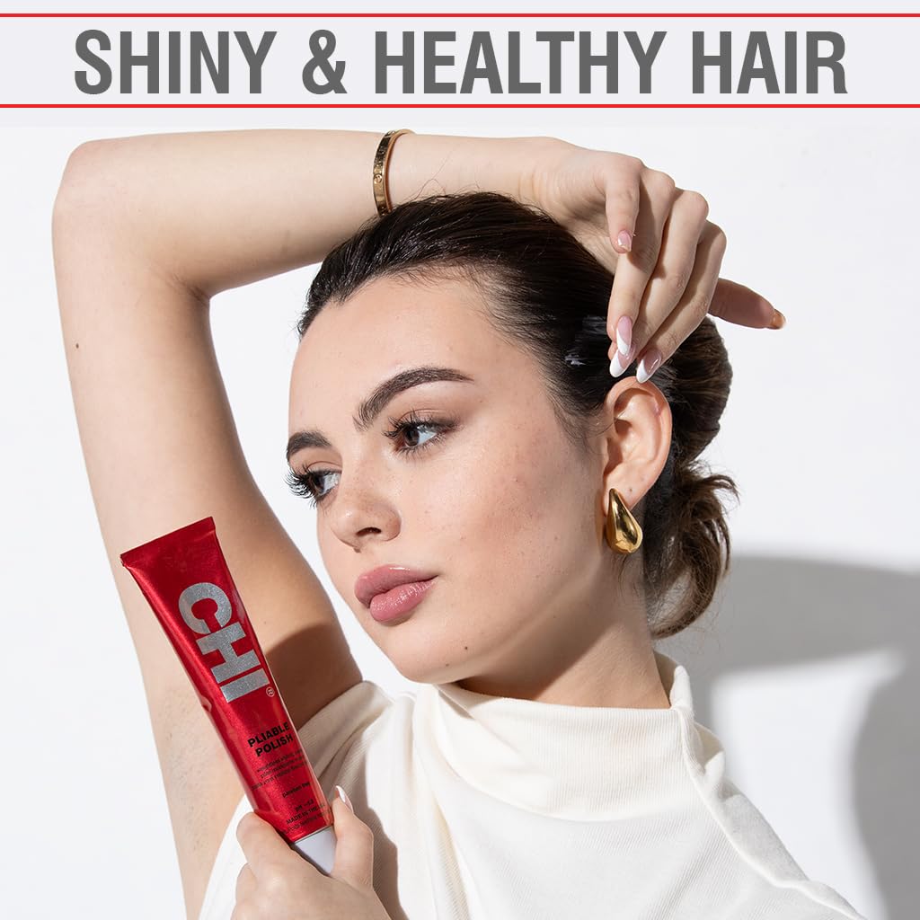 CHI pliable polish on styled hair highlighting movement and natural shine