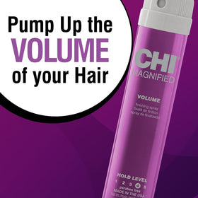 CHI spray action being misted on styled hair for lift and flexible hold