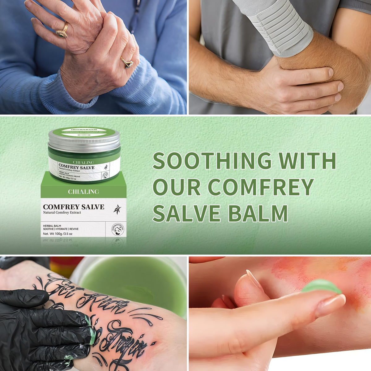 Chialing salve next to a coin for scale showing compact 3.5oz size