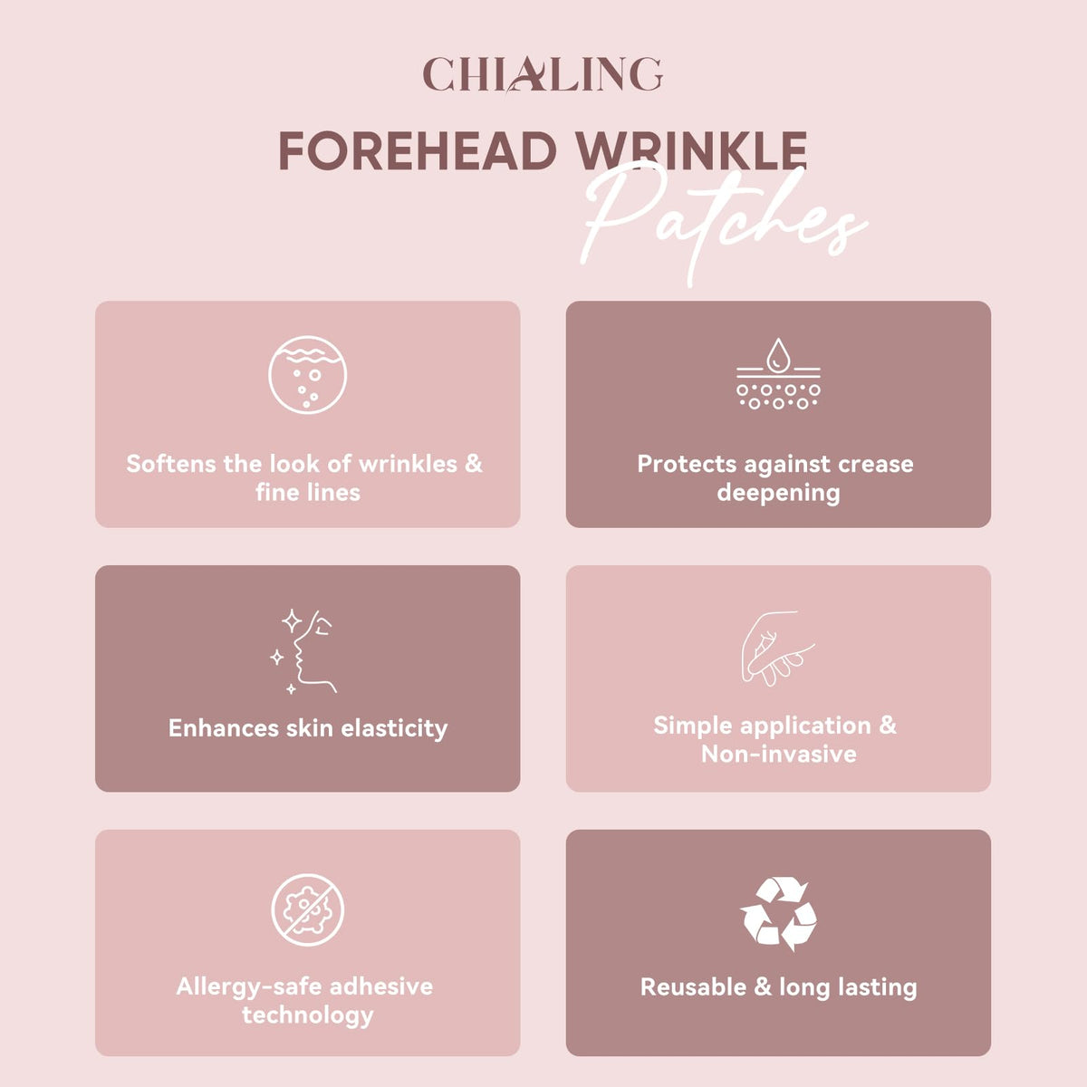 Chialing patches applied on forehead demonstrating overnight protection