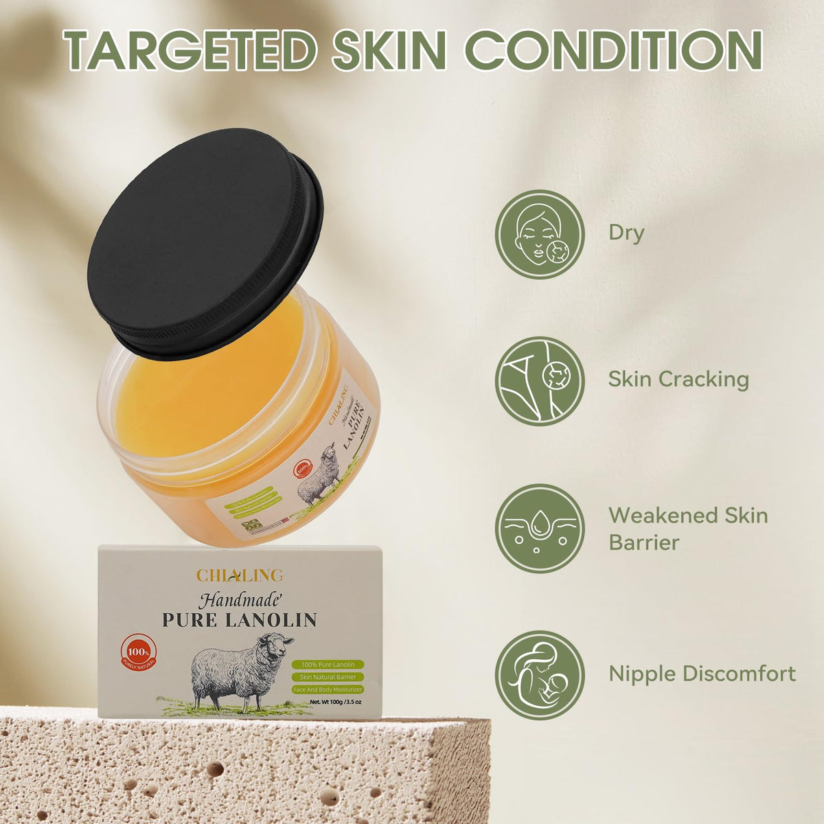 Chialing close-up texture of pure lanolin highlighting rich hydration