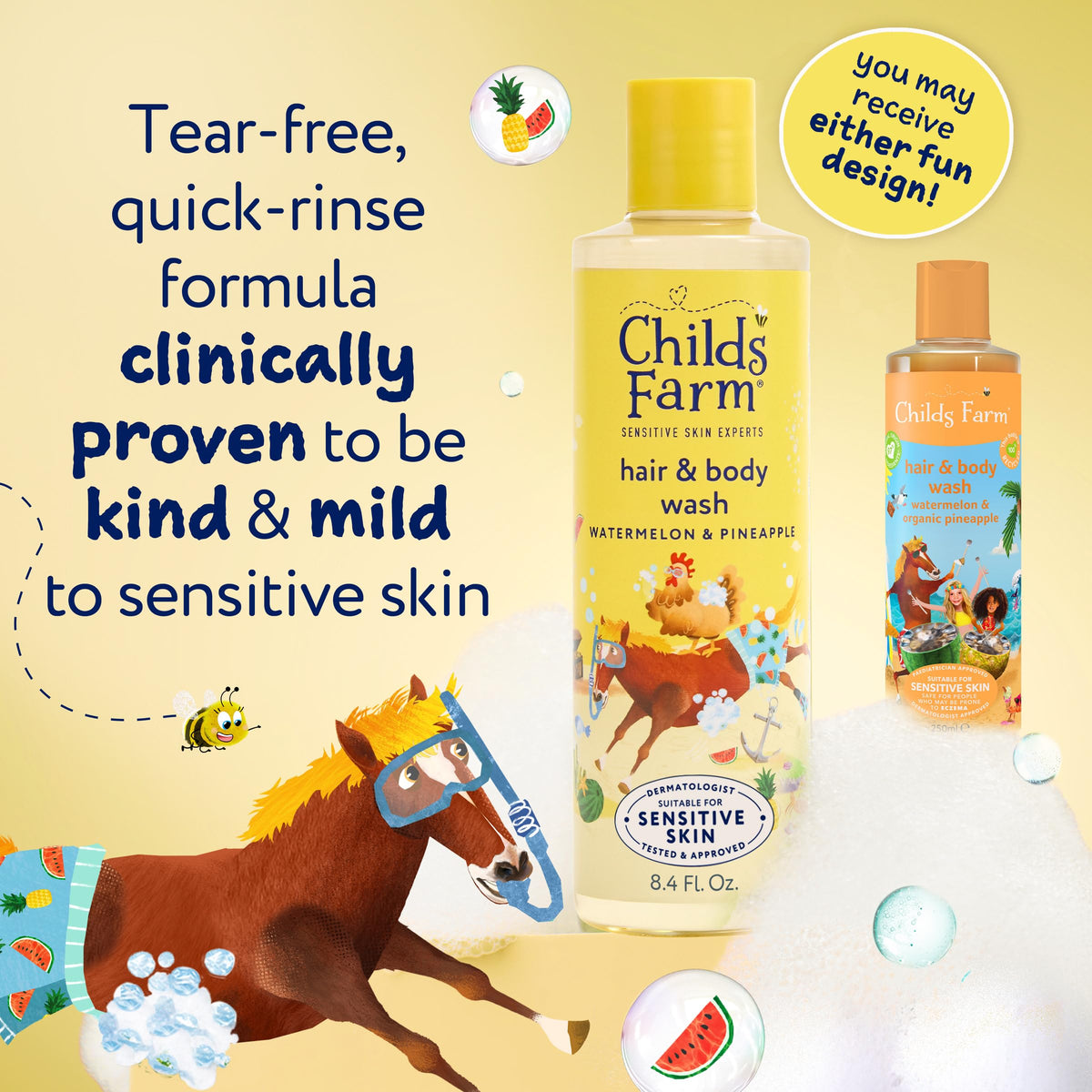 Childs Farm being used by a child in bath to illustrate easy, gentle application